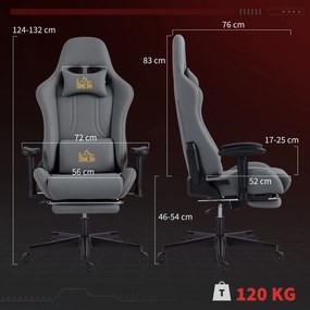 HOMCOM Scaun gaming ergonomic, fotoliu gamer cu cotiere 3D, spătar înclinabil, înălțime reglabilă, 72x76x132cm, gri | Aosom Romania