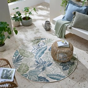 Covor pentru exterior și interior verde/albastru rotund ø 160 cm Bella Leaf – Flair Rugs
