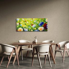 Tablou - Pictură în ulei, pajiște înflorită (120x50 cm)