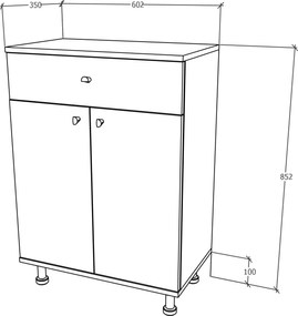 Corp Baie Zaria, 1 Sertar, 2 Usi, Alb lucios/Alb, MDF, L 60 x l 35 x H 85 cm