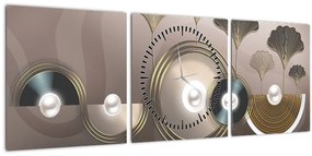 Tablou - Abstract maro-auriu (cu ceas) (90x30 cm)