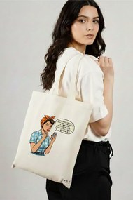 Sacosa de Panza pentru Cumparaturi, Geanta Tote, model What a psycho 38 x 34.5 cm, Alba, BEKZ®
