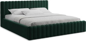 Pat matrimonial verde închis tapițat cu spațiu de depozitare cu somieră 180x200 cm Lemi – Makamii