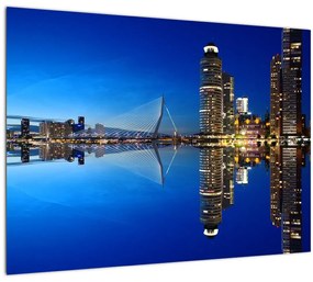 Tablou pe sticlă - Rotterdam nocturn (70x50 cm)