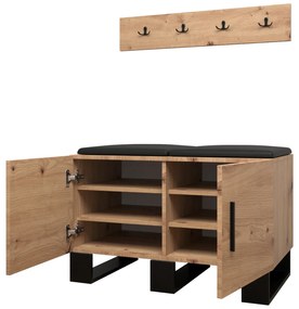 Set mobilier pentru hol Amanda 21 (Stejar artisan + piele ecologică Negru). 1086045