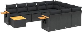 vidaXL Set canapele de grădină cu perne, 11 piese, negru, poliratan