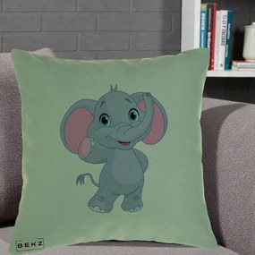Perna Decorativa Pui de Elefant Kawaii, 40x40 cm, Verde, Husa Detasabila, Perna Inclusa, BEKZ®