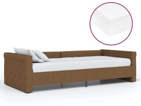 3080336 vidaXL Pat de zi cu saltea și USB, maro, 90x200 cm, textil
