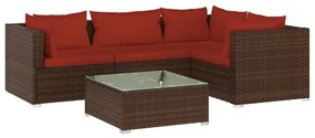 3101683 vidaXL Set mobilier de grădină cu perne, 5 piese, maro, poliratan