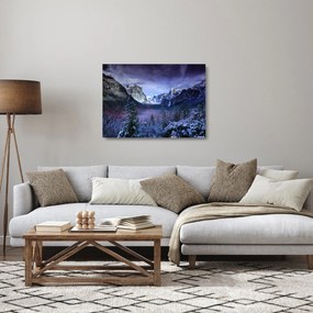Tablou pe sticlă cu peisaj montan iarna (70x50 cm)
