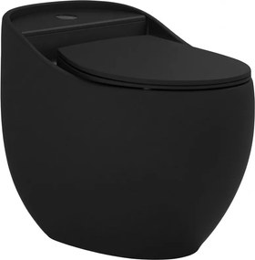 Set vas WC compact pe pardoseala Rune Ymir Rimless negru cu rezervor si capac softclose
