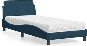 vidaXL Pat cu saltea, Dover, albastru, 90x200 cm, catifea