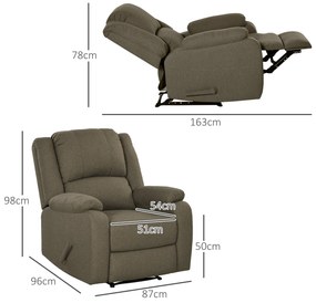 HOMCOM Fotoliu de relaxare, funcție de întindere și suport de picioare, reglabil, până la 150 kg, cadru din oțel, 90 x 96 x 98 cm, Maro | Aosom Romania
