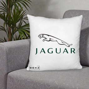 Perna Personalizata cu emblema Jaguar, 40x40 cm, Alb Pufos, Husa Detasabila, Perna Inclusa, BEKZ®