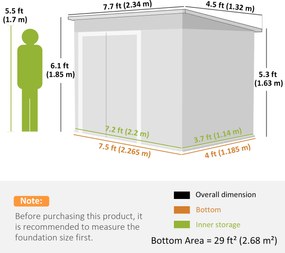 Outsunny Adăpost de grădină din metal căsuță exterioară trei uși blocabile acoperiș înclinat ventilații 234x132x185cm gri | Aosom Romania