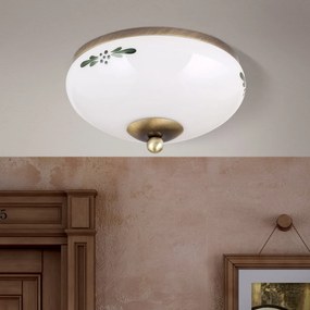 Plafoniera clasica Landhaus 21cm alama antique/ sticla opal decor verde