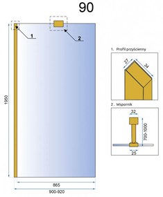 Paravan dus walk-in Aero Gold - 80x195 cm