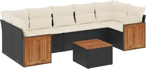 vidaXL Set mobilier de grădină cu perne, 8 piese, negru, poliratan