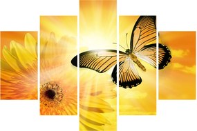 Tablou - Fluture galben cu flori (150x105 cm)