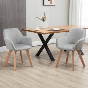 HOMCOM Set 2 Scaune de Sufragerie cu Picioare din Lemn, Scaune de Bucatarie Capitonate cu Cotiere din Tesatura Catifelata, 54x57x80cm, Gri