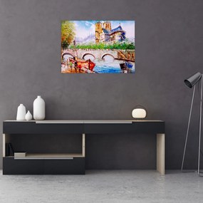 Tablou pe sticlă - Pictură în ulei a orașului (70x50 cm)