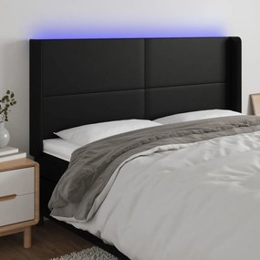 3123876 vidaXL Tăblie de pat cu LED, negru, 203x16x118/128 cm, piele ecologică