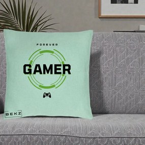 Perna Personalizata Forever Gamer, 40x40 cm, Verde Menta, Husa Detasabila, Perna Inclusa, BEKZ®