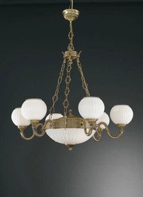 Candelabru cu 6 brate clasic design italian din alama, sticla 9250 RA-L. 9250/6+2