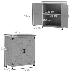 Outsunny Depozit de grădină, dulap exterior cu suprafață de lucru, dulap pentru unelte, lemn masiv, oțel, 79L x 43B x 92H cm, Gri | Aosom Romania