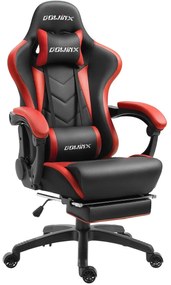 DOWINX Scaun gaming, ergonomic, suport lombar cu masaj, spătar rabatabil, tetieră, suport pentru picioare, rezistent 150 kg, piele PU, Negru/Rosu