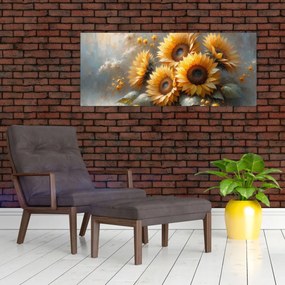 Tablou - Pictură cu floarea-soarelui (120x50 cm)
