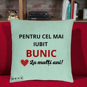 Cadou pentru Bunic - Perna Personalizata Pentru Cel Mai Iubit Bunic La Multi Ani Rosu, 40x40 cm, Verde Menta, Husa Detasabila, Perna Inclusa, BEKZ®