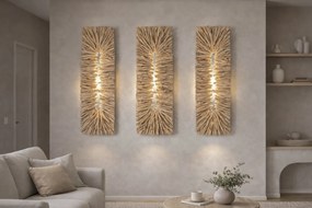 Aplică de perete din lemn de tec lucrat manual, natur, 130 x 50 x 10 cm, „Doullens”