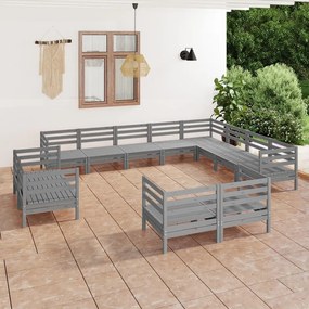 3083226 vidaXL Set mobilier de grădină, 12 piese, gri, lemn masiv de pin