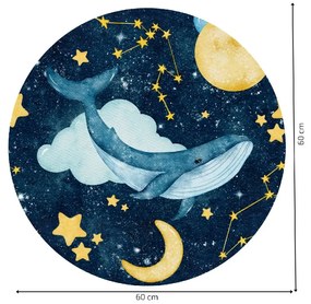 PIPPER. Autocolant circular de perete „Balena pe cerul înstelat” mărimea: 60cm
