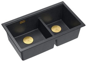 Chiuveta compozit incastrata Quadron Logan 120 negru diamant - auriu 76x45 cm