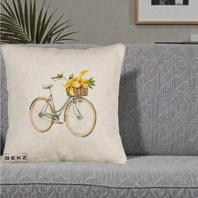 Perna Decorativa Bicicleta cu Cos de Lamai Mediteranean, 40x40 cm, Bej Canapea, Husa Detasabila, Perna Inclusa, BEKZ®