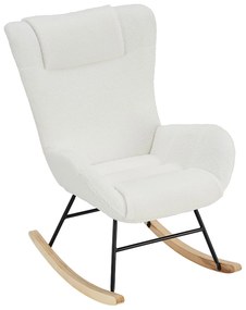 Fotoliu balansoar de relaxare cu spătar ergonomic și brațe, din catifea Teddy confortabilă, Alb
