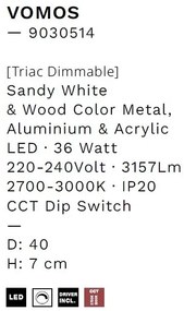 Plafoniera LED design decorativ VOMOS alb/lemn D-40cm