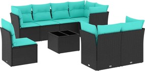 vidaXL Set canapele de grădină cu perne, 9 piese, negru, poliratan