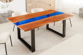 Masa din lemn de salcam cu rasina epoxidica albastra LIQUID 160cm
