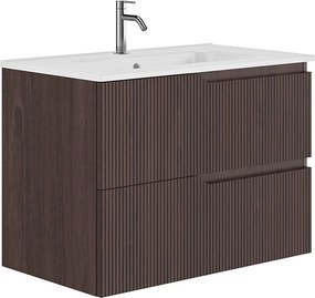 Set dulap baza suspendat Gala Canaletto 2 sertare 80 cm finisaj nuc negru si lavoar Luc alb