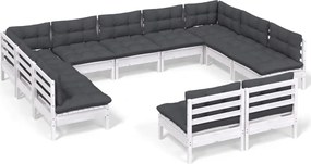 vidaXL Set mobilier de grădină cu perne, 11 piese, alb lemn masiv pin