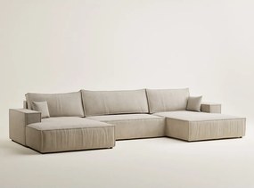 Colțar bej extensibil/cu spațiu de depozitare cu tapițerie din chenille (în formă de "U") Kyoto – Maison de Rêve