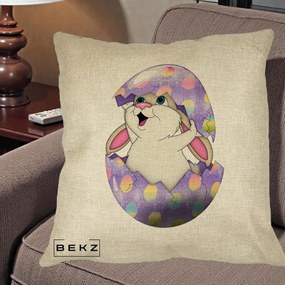 Perna Decorativa Iepuras din Ou de Pasti, 40x40 cm, Crem, Husa Detasabila, Perna Inclusa, BEKZ®
