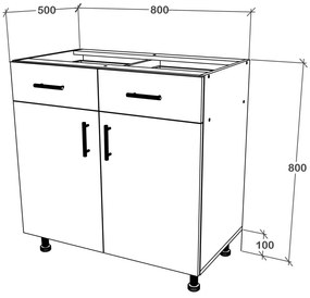 Corp haaus Karo, 2 Sertare, 2 Usi, Lemn Natural/Alb, 80 x 50 x 80 cm