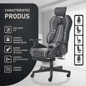 LUMINA X-Motion Core – Gaming & Office –Ergonomie, Confort Total, PU, Negru/Alb