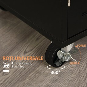HOMCOM Cărucior de Bucătărie cu Sertar și Dulap cu 2 Uși, Insulă de Bucătărie cu roți și bară laterală, 83x45x91.5 cm, Negru | Aosom Romania