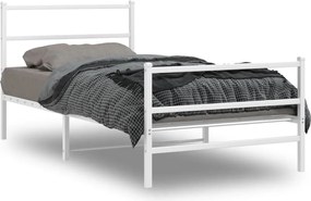 vidaXL Cadru de pat metalic cu tăblie de cap/picioare alb 107x203 cm