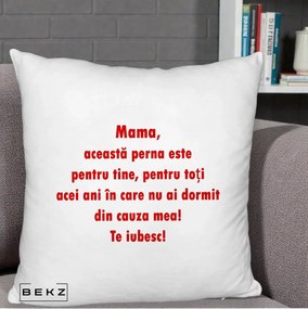 Cadou pentru Mama - Perna Personalizata Perna pentru Mama, 40x40 cm, Alb Pufos, Husa Detasabila, Perna Inclusa, BEKZ®